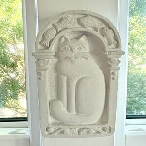 Vintage Carruth Studio Cat Plaque 1985 Heavy Stone Cast Wall Art